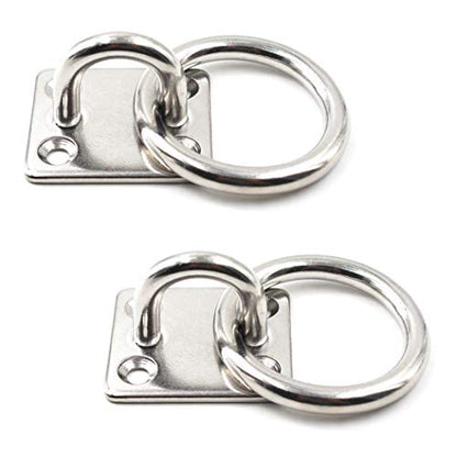 304 Stainless Steel Square Eye Pad Plate with Ring 5/16" 8mm Anchor Mount Great for Yoga Swings Hammocks/Boat Rigging/Marine Deck Hardware/Suspension Training Straps (2PCS)