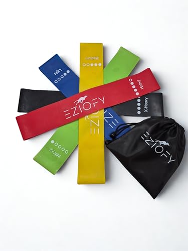 Resistance Bands Set of 5 – Natural Latex Loop Exercise Bands for Legs, Glutes & Full Body – 10–45 lbs – Workout, Pilates, Physical Therapy – Includes Carry Bag