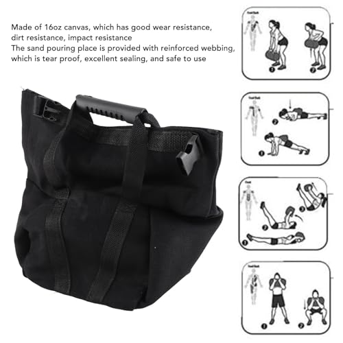 Fitness Sandbag with Handles for Weightlifting and Strength Training Empty Canvas Workout Power Bag (Black)