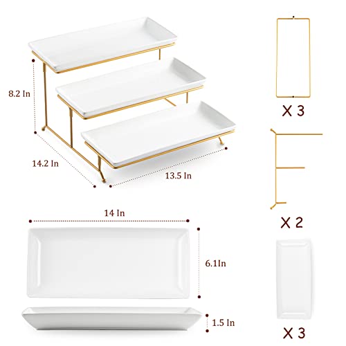 LYEOBOH 3 Tier Serving Stand and Platters Set Tiered Serving Tray for Party - color: Gold, style: 14inch Rectangle platter