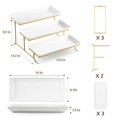 LYEOBOH 3 Tier Serving Stand and Platters Set Tiered Serving Tray for Party - color: Gold, style: 14inch Rectangle platter