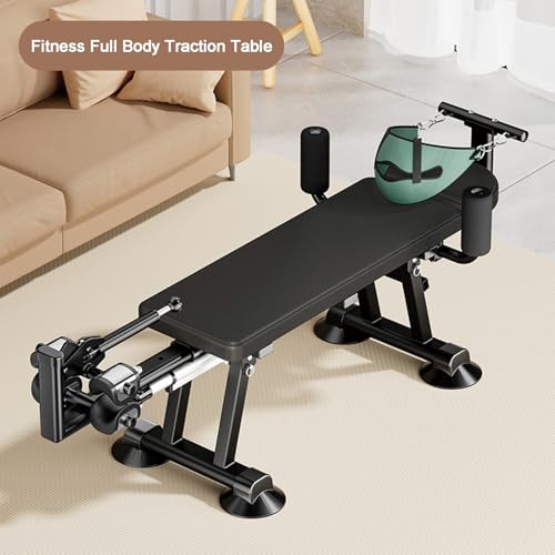 Fitness Full Body Traction Table, Massage Cervical Traction Bench & Lumbar Traction Bed, Home Stretch Decompression Machine for Tension Relief, Lumbar Stretching - color: Black