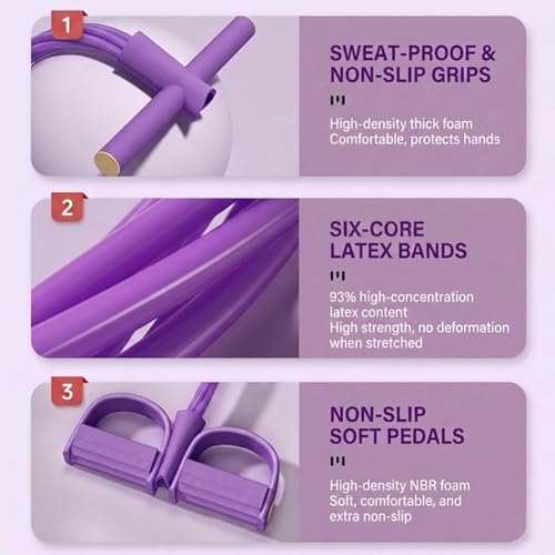 Hllpro Gentle Fit Exercise Band, 6-Tube Pedal Resistance Bands with Handles, Multifunction Fitness Resistance Bands for Abdomen, Waist, Arms, Legs & Full Body Workout