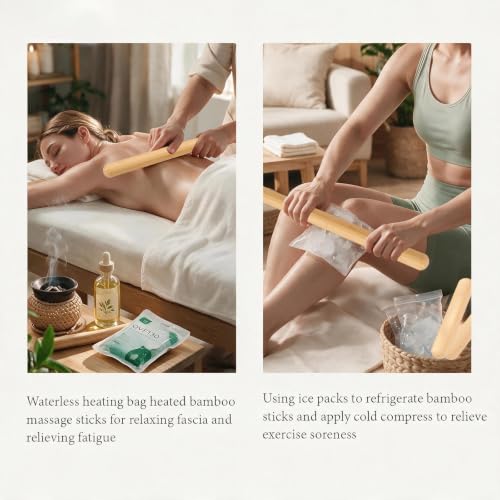3PCS 100% Natural Solid Bamboo Massage Sticks,GuaSha Bamboo Massage Rollers for Back,Legs,Full Body,Deeply Deep Tissue Massage,Muscle Relax,Body Shaping,Portable Therapy Set(with Storage Bag)