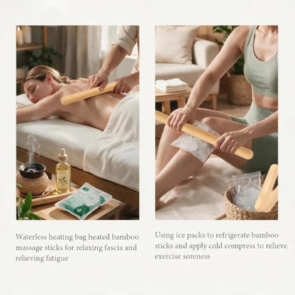 3PCS 100% Natural Solid Bamboo Massage Sticks,GuaSha Bamboo Massage Rollers for Back,Legs,Full Body,Deeply Deep Tissue Massage,Muscle Relax,Body Shaping,Portable Therapy Set(with Storage Bag)