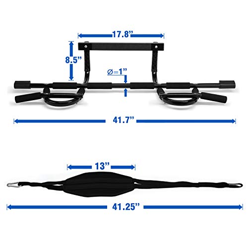 Yes4All Heavy Duty Wall Mounted Pull Up Bar, Over Door Pull Up Bar for Doorway, Multi Grip Chin Up Bar, Sturdy Strength Training Bars & Durable Gym Bar for Home Exercise - style: Combo Chin Up Bar + Ab Straps