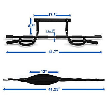 Yes4All Heavy Duty Wall Mounted Pull Up Bar, Over Door Pull Up Bar for Doorway, Multi Grip Chin Up Bar, Sturdy Strength Training Bars & Durable Gym Bar for Home Exercise - style: Combo Chin Up Bar + Ab Straps