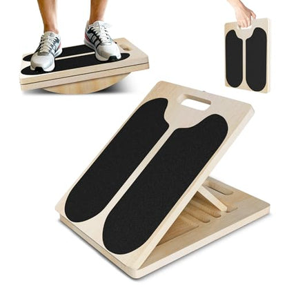 MPortable Wooden Slant & Balance Board for Calf Stretch, Squats, Pilates & Therapy. Multi-angle adjustable, anti-slip, ergonomic design. 350LBS capacity for legs, knees & core training.