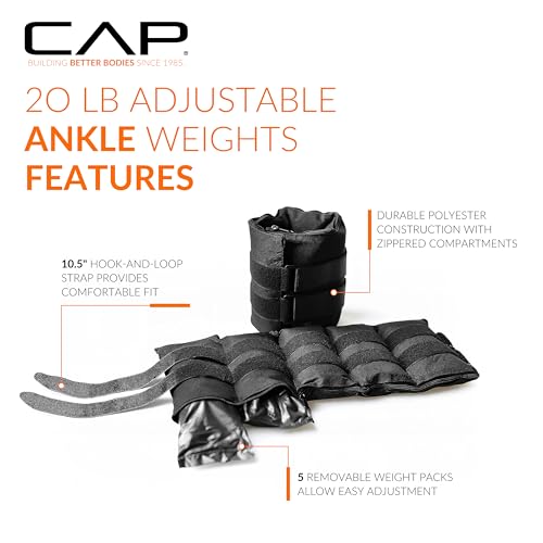 CAP Barbell Adjustable Ankle Weights |10-20lb Pair | Black