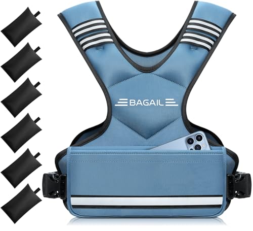 BAGAIL Adjustable Weighted Vest for Women 4-10lb/12-18lb/20-32lb, Comfortable U-Neck Rucking Vest with 6 Removable Weights, Storage Pocket and Reflective Strips for Walking, Jogging, Weight Loss - color: Blue, size: 20-32 Lb