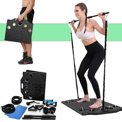 Foldable Push up Board, ABS Pushup board with Portable 15 in 1 for Men & Women, Pilates Bar Kit with Latex Resistance Bands, Home Exercise Equipment