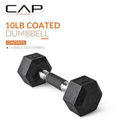 CAP Rubber Coated Dumbbell Weights, Free Weights for Home Gym Strength Training, Anti-Roll Hex Dumbbells with Black, Chrome & Comfort Grip Handles, Singles - size: 10 lb, style: Comfort Grip