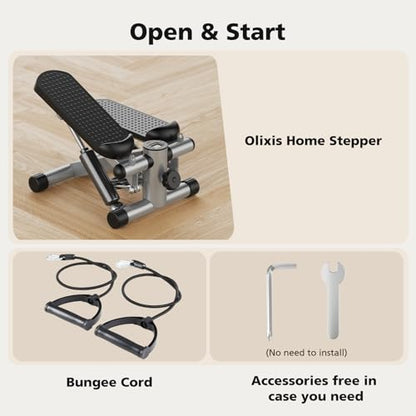 OLIXIS Stepper Machine with Resistance Bands - Mini Stair Stepper for Home Exercise, Portable Weight Loss & Full Body Workout Equipment