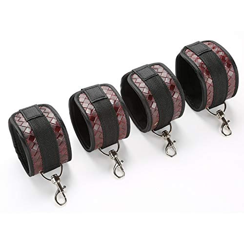 Adjustable 4 Premium Soft Leather Cuffs Soft Leather Straps for Hand-Ankle-Wrist Adjustable Home Gyms Sports Fitness Training Tool Set, Black