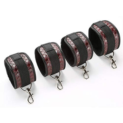 Adjustable 4 Premium Soft Leather Cuffs Soft Leather Straps for Hand-Ankle-Wrist Adjustable Home Gyms Sports Fitness Training Tool Set, Black