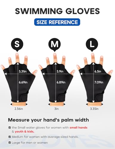FitsT4 Sports Aqua Gloves Webbed Paddle Swim Gloves Fitness Water Aerobics - color: Black, size: Small