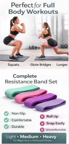 – Premium Booty Resistance Bands Set for Women | Non-Slip Fabric Exercise Bands | Home Gym, Glutes, Legs & Hip Workouts | Includes Carry Bag