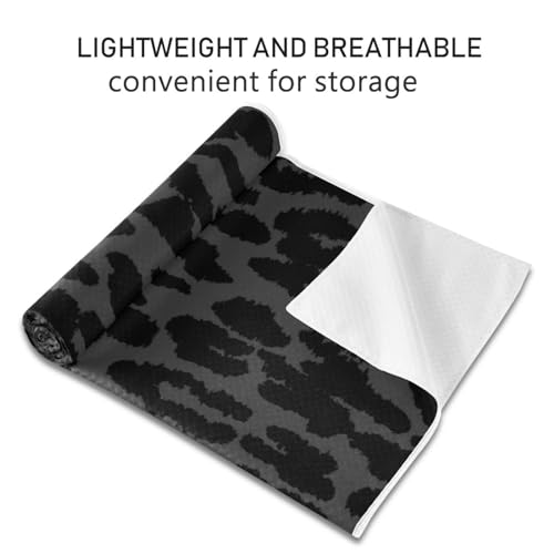 YETTASBIN Leopard Black Yoga Mat Towel, Non Slip Sweat Absorbent Hot Yoga Towel Portable Lightweight Travel Workout Towel with Storage Bag for Home Yoga, Pilates, Fitness 73x 27 Inch