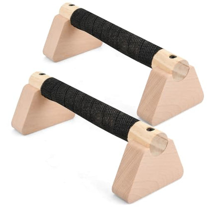 Pushup Handle Wood, Wooden Parallettes Bars for Calisthenics & Handstand Training, Push Up Bars with Non-Slip Base, Push-up Stand Strength Training & Home Gym Workout Equipment for Men Women