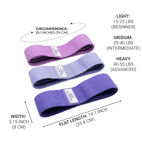 Premium Fabric Resistance Bands, 3 Levels, Non-Slip Booty Bands | Includes guidance cards, workout tracker and carry bag for glutes, thighs, hips, butt, home and gym training.