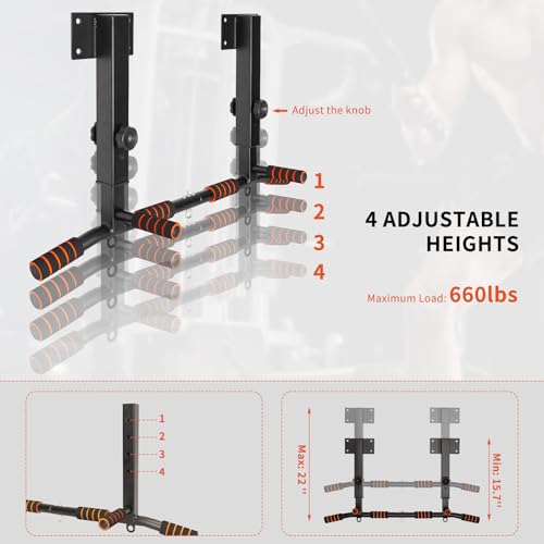 Pull Up Bar Wall Mounted: Wall Adjustable Joist Mount Pull Up Bar & Chin Up Bar for Home Gym Workout Strength Training Equipment