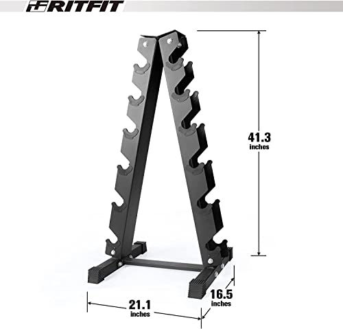 RitFit Rubber Hex Dumbbell Set with Storage Weight Rack - style: 180 LBS (5-35LB)