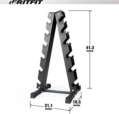 RitFit Rubber Hex Dumbbell Set with Storage Weight Rack - style: 180 LBS (5-35LB)