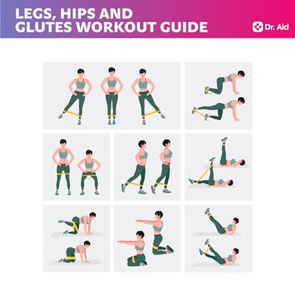 Dr. Aid Fabric Resistance Bands for Women & Men – 4 Booty Bands Set (2 Sizes, 2 Tension Levels) – Non-Slip, Non-Curl, Tear-Resistant, Extra Stretchy Workout Bands for Legs, Hips, Glutes & Butt