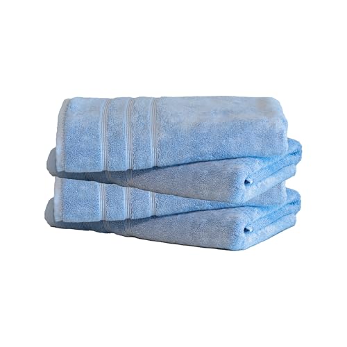 Luxury Turkish Set of 4 Bath Towels 30X58 Allure Blue Oversize 700 GSM Bamboo Viscose & Aegean Turkish Combed Cotton