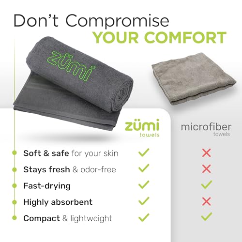 Zumi MINI 100% Cotton Camping Travel Towel - Small, Ultralight, Fast Drying, Highly Absorbent, Soft and Gentle on the Skin, Safe for the Planet (28"x13" Gray) - color: Gray Mini