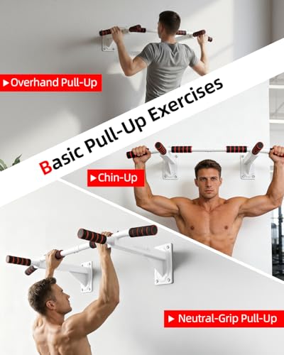 Abahub Wall Mounted Pull Up Bar,440lbs Multi-Grip Chin-Up Bar for Home Gym - color: White