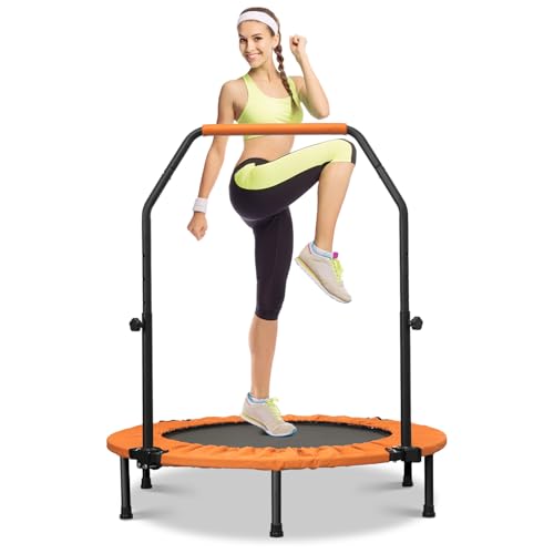 40"/48" Rebounder Trampoline for Adults Mini Trampoline for Adults and Kids Exercise Rebounder with Bar Fitness Trampoline Indoor Height Adjustable Max Load 330/440lbs - color: Orange-40in