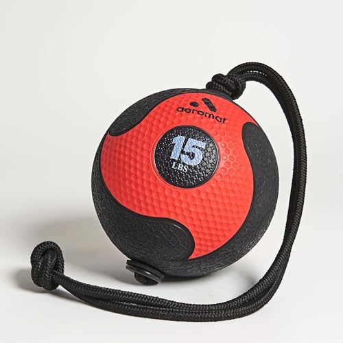Aeromat Elite Power Rope Medicine Ball for Core Strength/Rotational Movements Training - style: 3 pounds (Red)