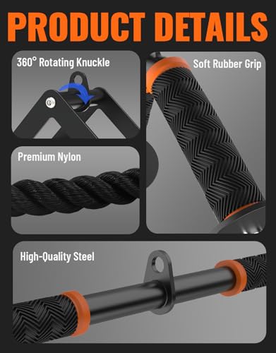 Cable Machine Attachment Set for Gym & Home Workouts, Lat Pulldown Attachments with Non-Slip Grips, Orange