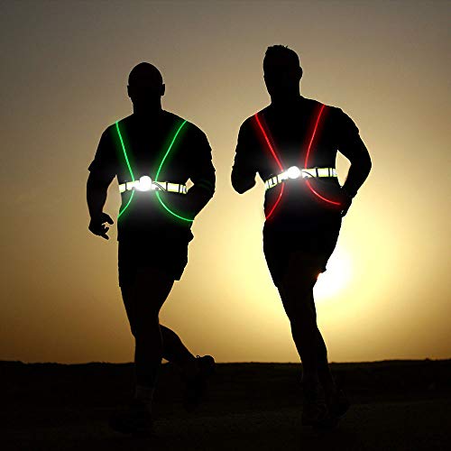 LONGU Led Running Reflective Vest Safety Night Light USB Rechargeable Cycling Multicolored Fiber Optics Suit Women Men Kids Adjustable Light Weight Gear for Jogging Biking