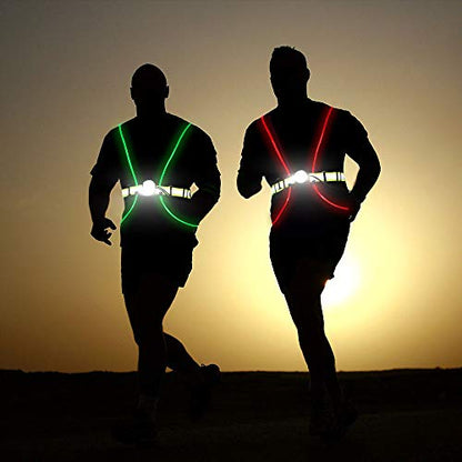 LONGU Led Running Reflective Vest Safety Night Light USB Rechargeable Cycling Multicolored Fiber Optics Suit Women Men Kids Adjustable Light Weight Gear for Jogging Biking