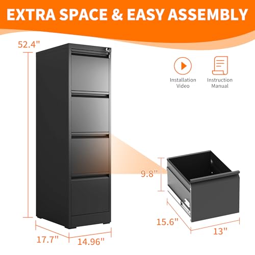 Metal File Cabinet with Drawer Heavy Duty Locking File Cabinets - color: Black, size: 52.4"H-4 drawers
