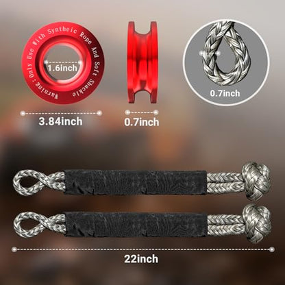 Synthetic Soft Shackle Rope 1/2 Inch x 22 Inch Gray Recovery Tow Shackles with Red Recovery Ring 56,000lbs Breaking Strength Offroad Soft Shackle Recovery Kit for Truck, Jeep, SUV, UTV, ATV