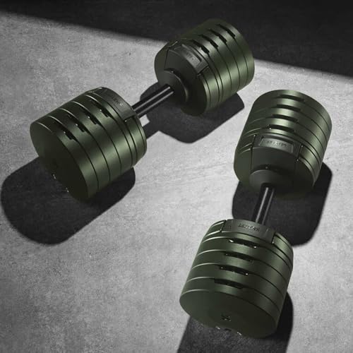 SMRTFT NUOBELL Adjustable Dumbbells 5–100 lb Set | Original NUOBELL | 26 Weights in 1 for Home Gym Strength Training | Steel-Knurled Handle | Space-Saving Dumbbell Set of 2 | 2-Year Warranty - color: Tactical