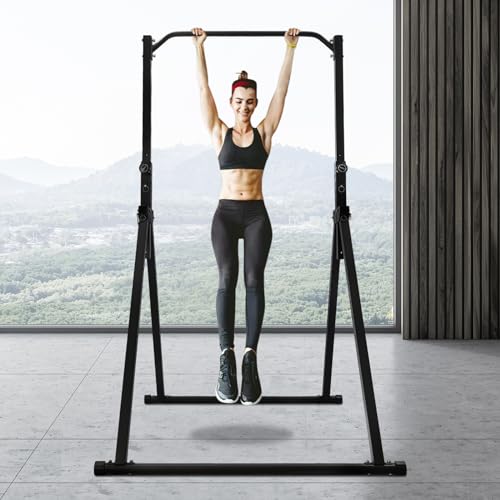 Pull Up Bar Dip Station, Foldable Pullup Bar Free Standing, Height Adjustable Pull Up Bar for Home Gym Strength Training Fitness Equipment, 440LBS - size: Without Handle