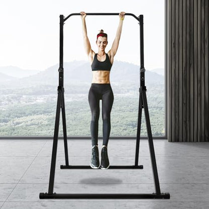 Foldable Dip Station Power Tower Pull Up Bar, Adjustable Height Multifunctional Exercise Rack Pullup Fitness Equipment