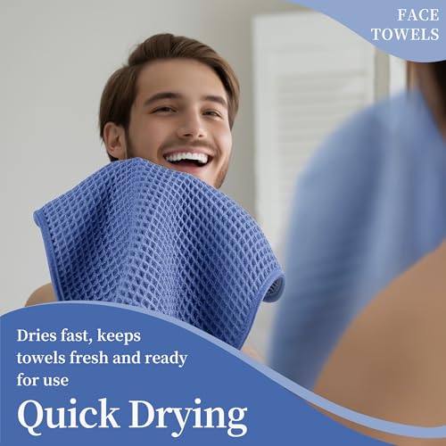 Microfiber Waffle Face Towels, 2 Pieces, Soft, Absorbent, Fast Drying, Lint Free 430 GSM (Dark Blue) - color: Dark Blue