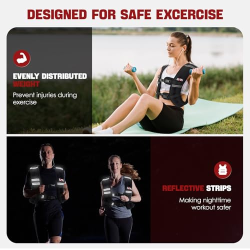 Weighted Vest, 5lb/10lb/12lb/15lb Weight Vest with Reflective Stripe for Women, Men, Rucking Vest for Walking Strength Training Running, Workout, Jogging