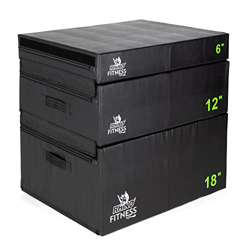 Champion Sports Foam Plyometric Box Set with 6", 12", and 18" Included - Durable Jump Boxes for Training with Handles, Hook and Loop Flaps - Stackable Cross Traning Plyo Box, Jumps for Gym