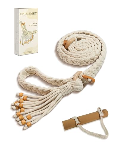 Yoga Mat Straps for Carrying, Handmade Braided Boho Bead Tassel Macrame Strap, Adjustable Thick Yoga Mat Carrier/Holder/Organizing, Stretching Band, Gifts for Women (Mat Not Included)