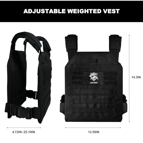 Adjustable Weighted Vest for Men Women – Tactical Vest for Rucking, HIIT & CrossFit, Fits 10x12 Plates, 600D Breathable Weight Vest & Exercise Vest for Strength Training, Weights Not Included - color: Black
