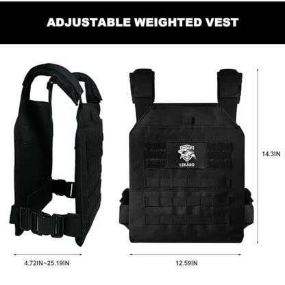 Adjustable Weighted Vest for Men Women – Tactical Vest for Rucking, HIIT & CrossFit, Fits 10x12 Plates, 600D Breathable Weight Vest & Exercise Vest for Strength Training, Weights Not Included - color: Black