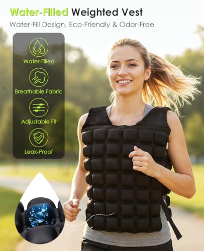 Water-Filled Weighted Vest for Women & Men, 0-23lb Adjustable Weight Vest for Walking, Running, Fitness & Strength Training, Odor-Free & Washable Workout Vest with Even Weight Distribution for Summer - size: M (Adjustable 1-13 lbs)