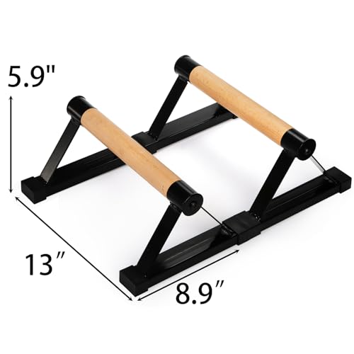 Wood Push Up Bars, Solid Wooden Parallettes Bars with Sturdy Steel Bracket Anti-slip Handstand Bars for Calisthenics, Fitness, At Home Gym Floor Workouts Equipment, Support Max 600 lbs, Black