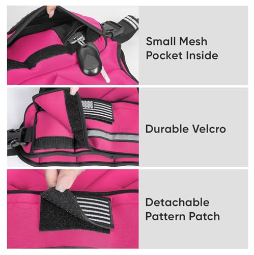 Adjustable Weighted Vest, 4-10lb/12-18lb/20-32lb Vest with 6 Ironsand Weights and Large Pocket, Weight Vest for Men Women Strength Training, Running, Walking - color: Pink, size: 4-10lbs